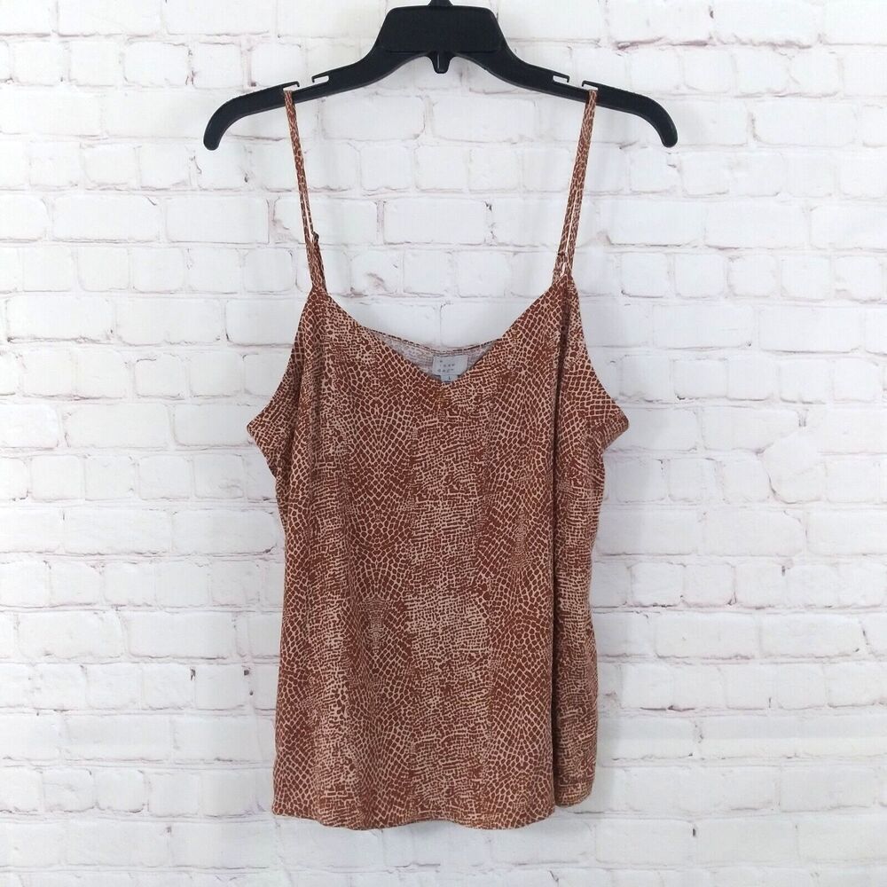 A New Day Top Womens Large Brown Printed Sleeveless V Neck Tank Rayon Casual
